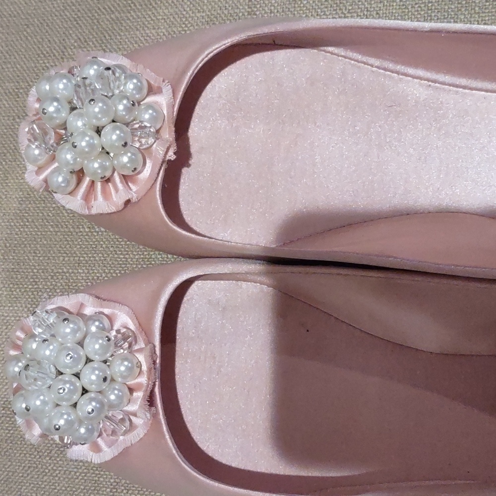 Kate Spade Pink Satin Embellished Women's Ballet Flats With Pearls, 9m - Picture 3 of 10